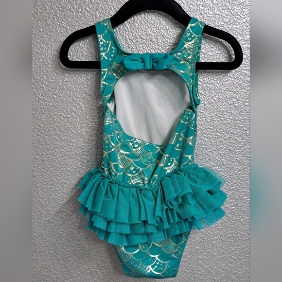 Mermaids Teal One Piece Swim Suit With Tutu   Size 2 - Picture 4 of 8